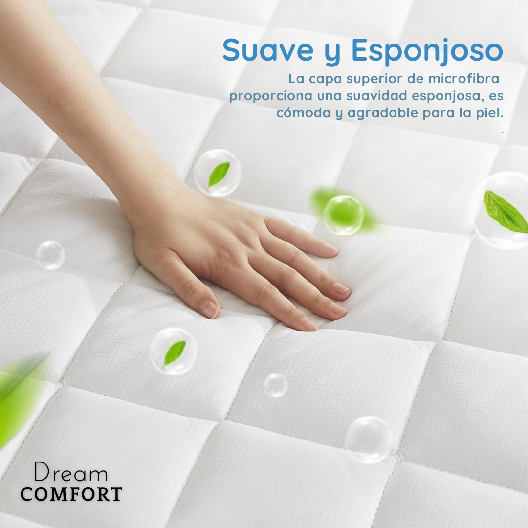 DreamComfort™  Cubre Colchón 2 Plazas y King – Máxima Protección y Comodidad para Tu Colchón