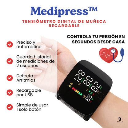 Medipress™ Tensiómetro Digital - Monitor de Presión Arterial de Brazo