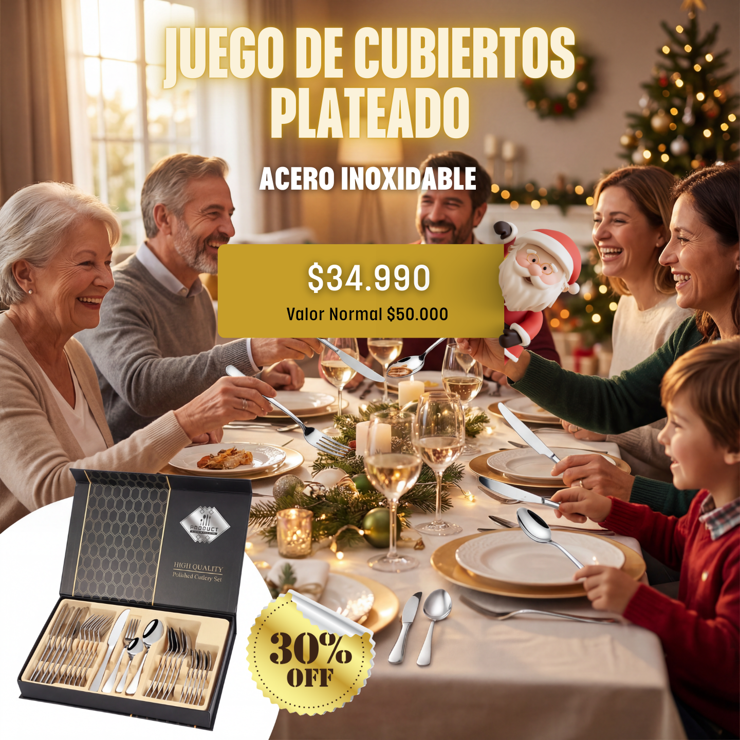 Juego de Cubiertos de 24 Piezas Plateado de Acero Inoxidable